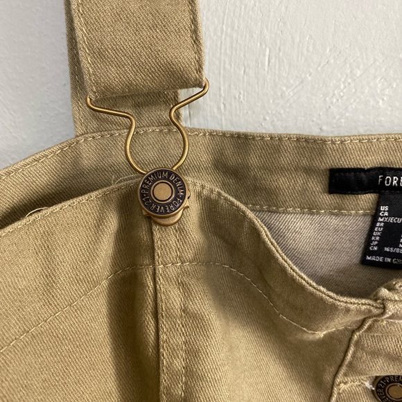 Forever 21 Fitted Khaki Jumper Dress Size Medium Front Buttons - Picture 3 of 6